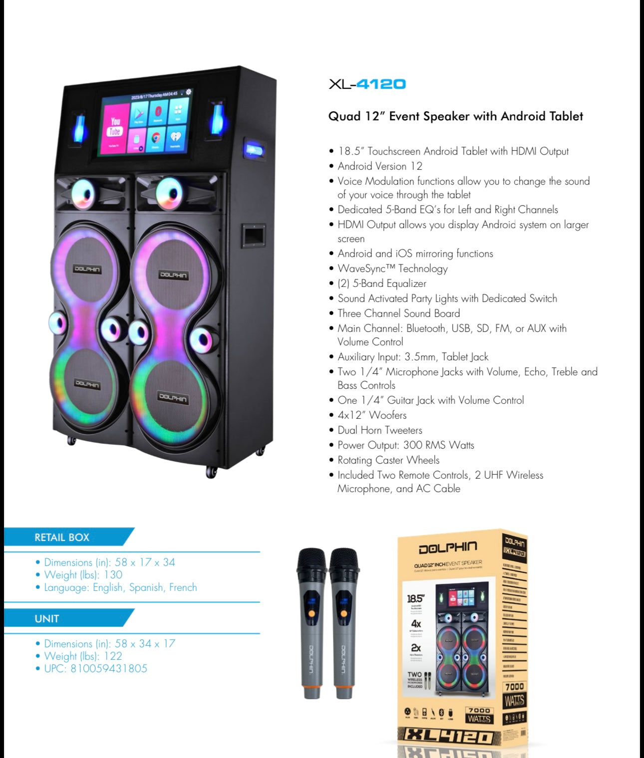 Dolphin Quad 12” Event Karaoke Speaker XL-4120