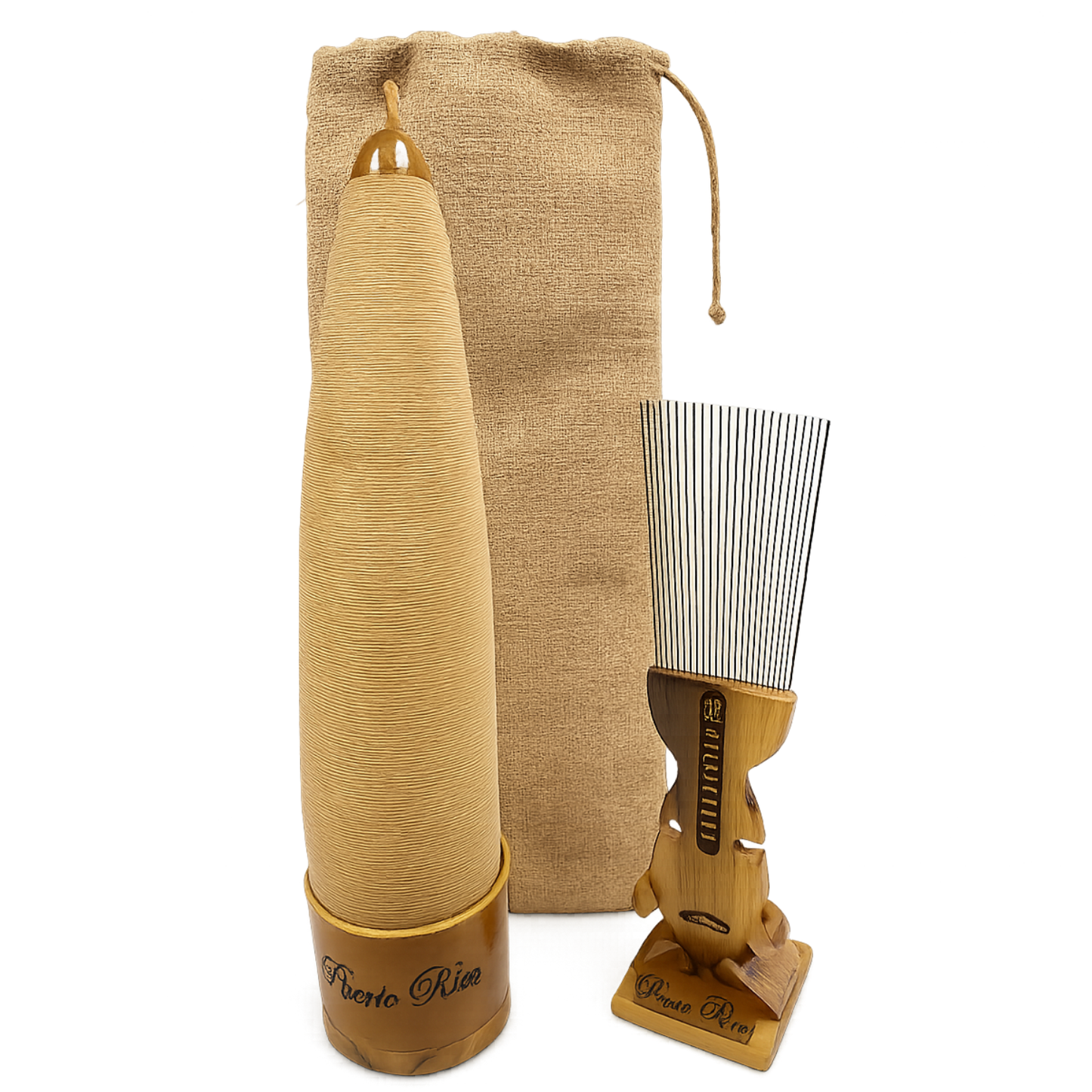Mr. Santiago Set Profesional de Güiro Artesanal Puertorriqueño – Kit Completo con Puyero de Cuerdas de Piano, Bases y Sacos