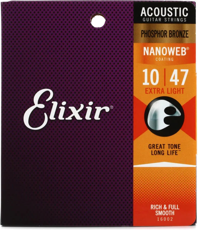 Elixir Extra Light 10-47 Phosphor Bronze With Nanoweb Coating 16002