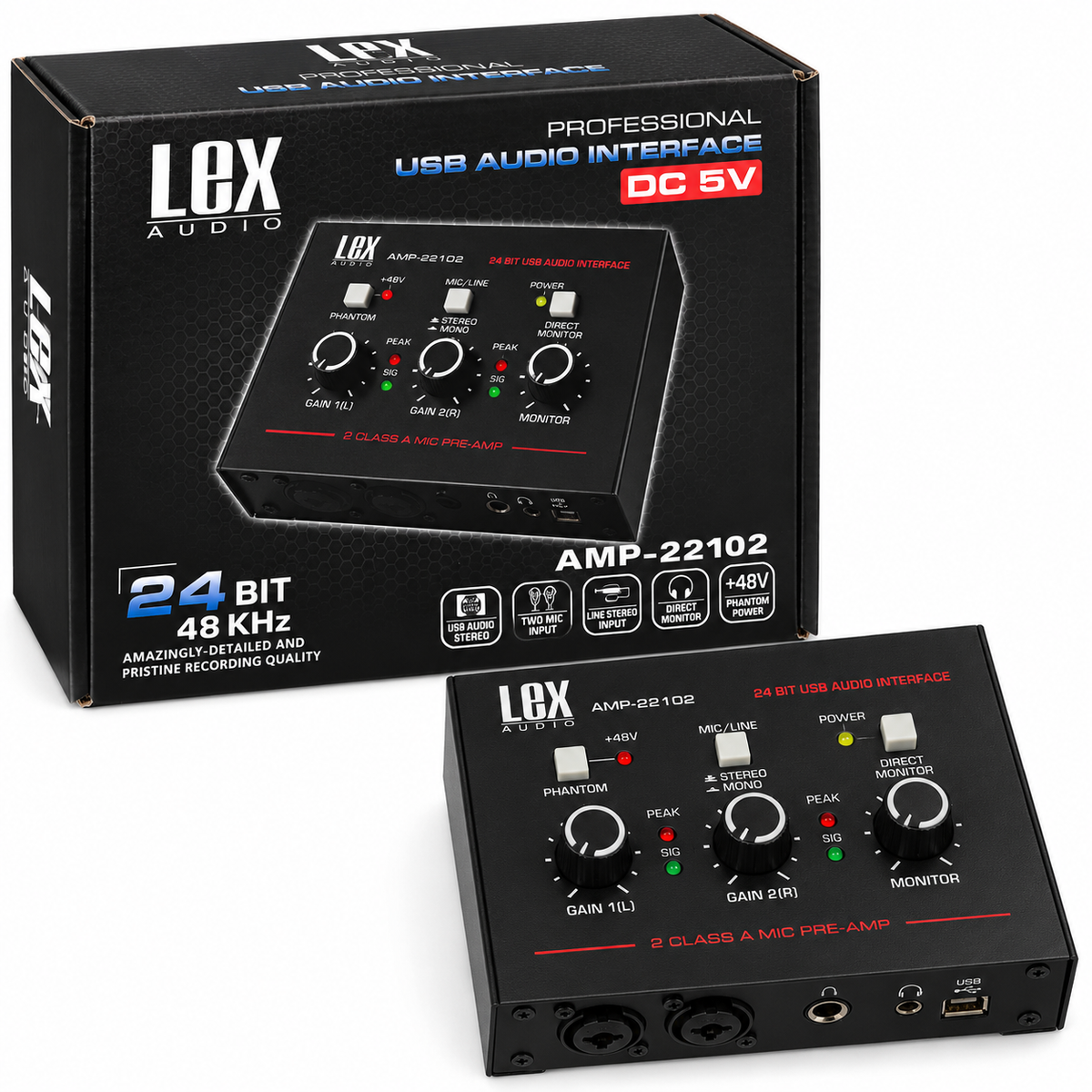 LEX Audio Two Channels USB Audio Interface AMP-22102