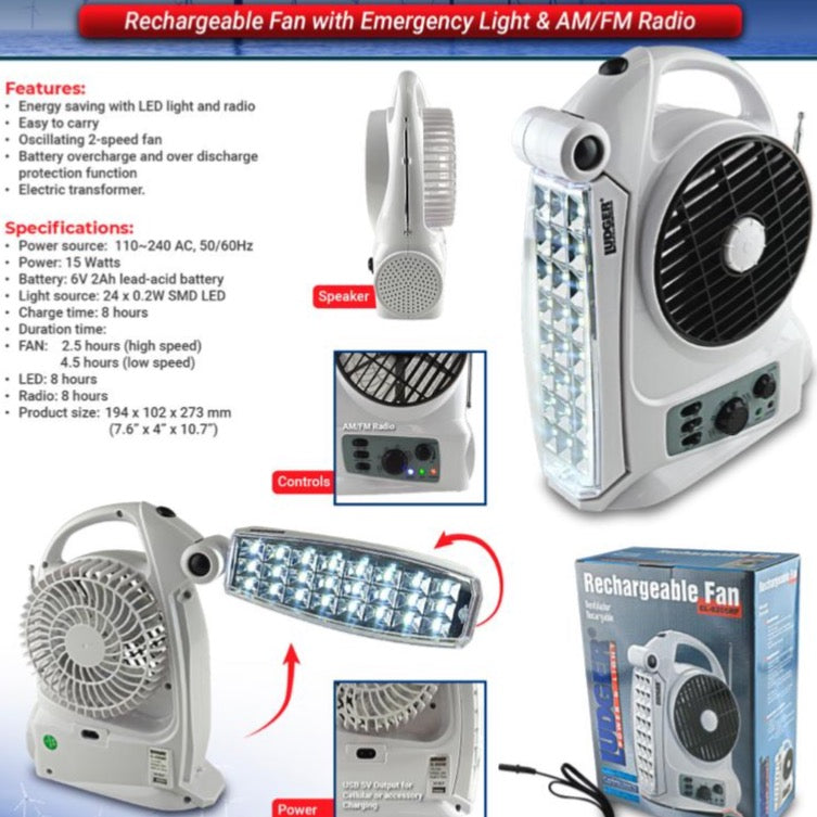 Ludger Rechargeable Fan 5” with Emergency Light EL-8205RF