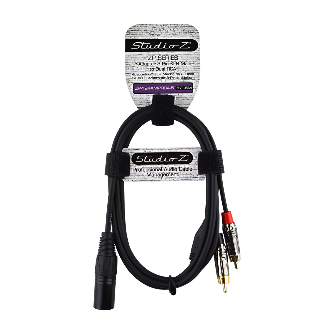 Studio Z Y-Adapter 3 Pin XLR Male Dual RCA 5 Ft Cable ZP-Y24XMPRCA-5