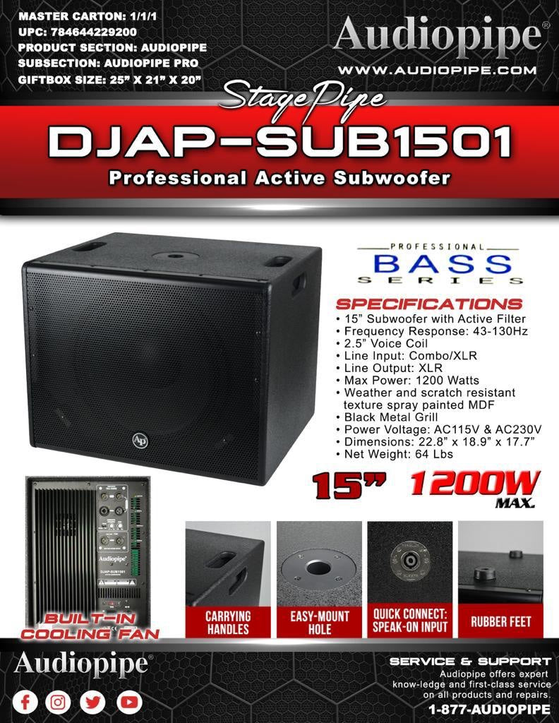 Audiopipe Active Sub Speaker 15” DJAP-SUB1503