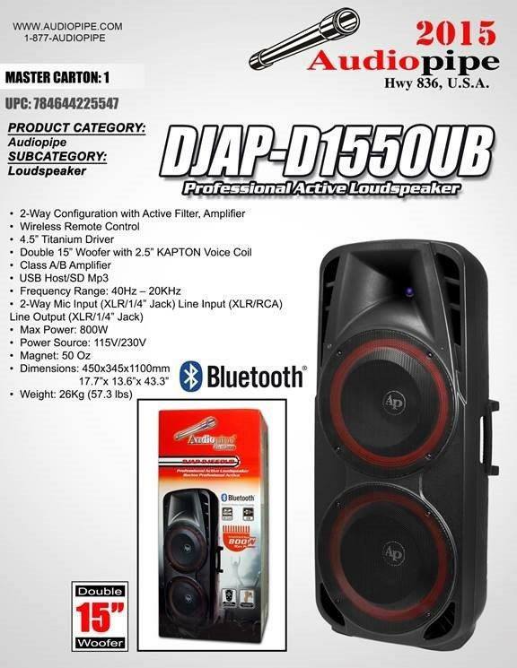 Audiopipe Active Speaker Dual 15” DJAP-D1550UB