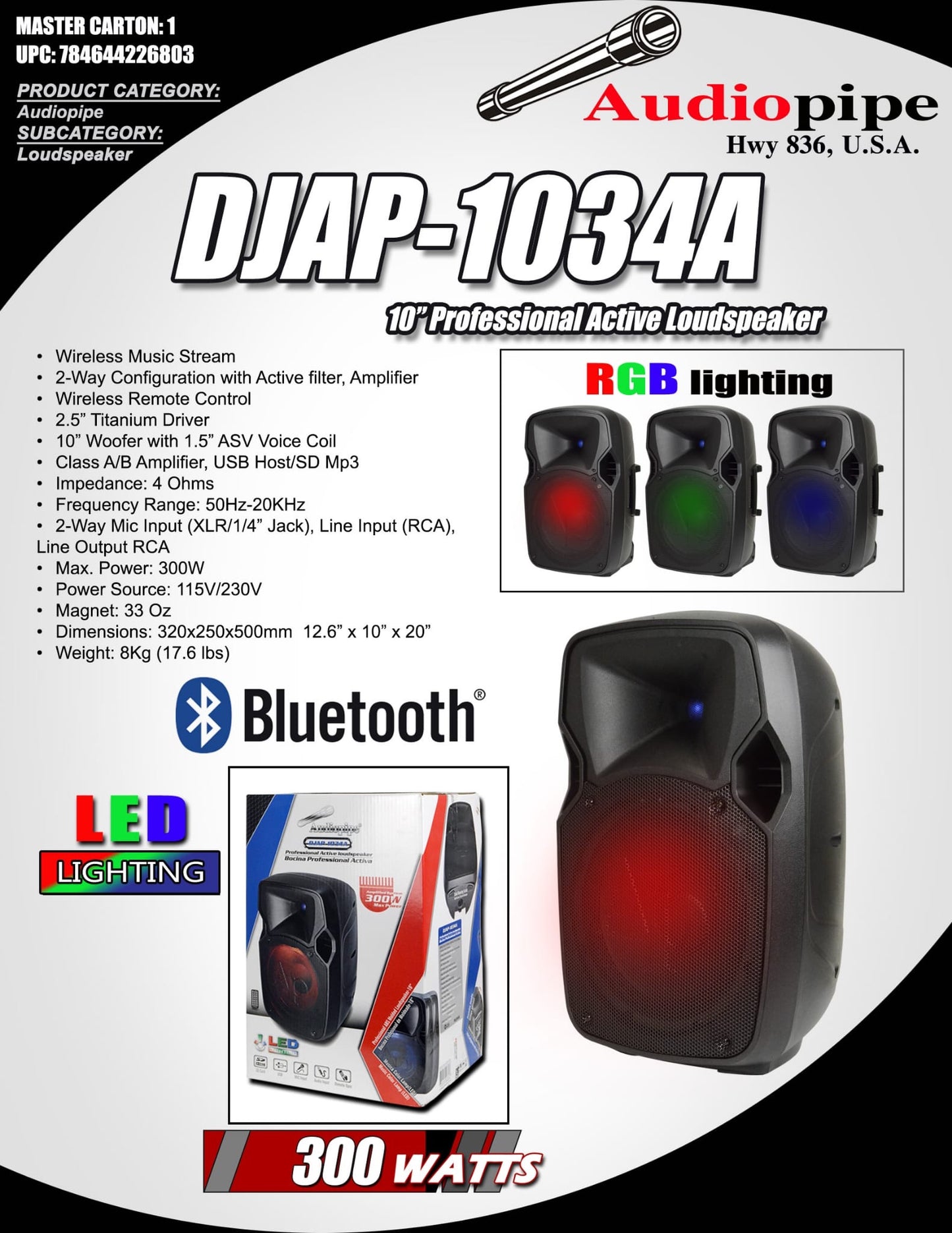 Audiopipe Active Speaker 10” DJAP-1034A