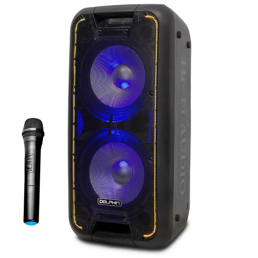 Dolphin Audio Dual 10” Rechargeable Speaker with Wireless Microphone SP-210RBT