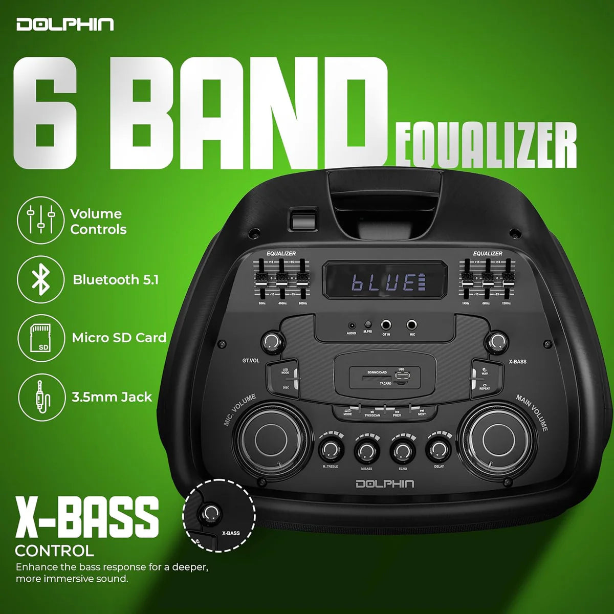 Dolphin Rechargeable Party Speaker Dual Station 2X15” SP-5500RBT