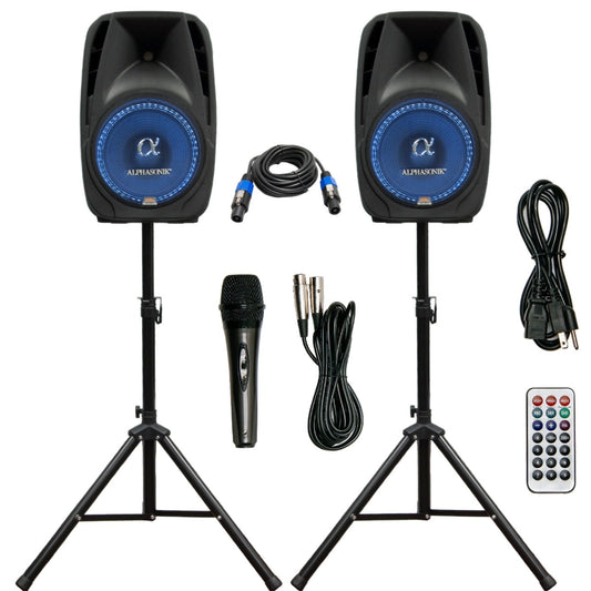 Alphasonik Combo Dual 15” Bluetooth with Mic & Stand – Party & Karaoke System