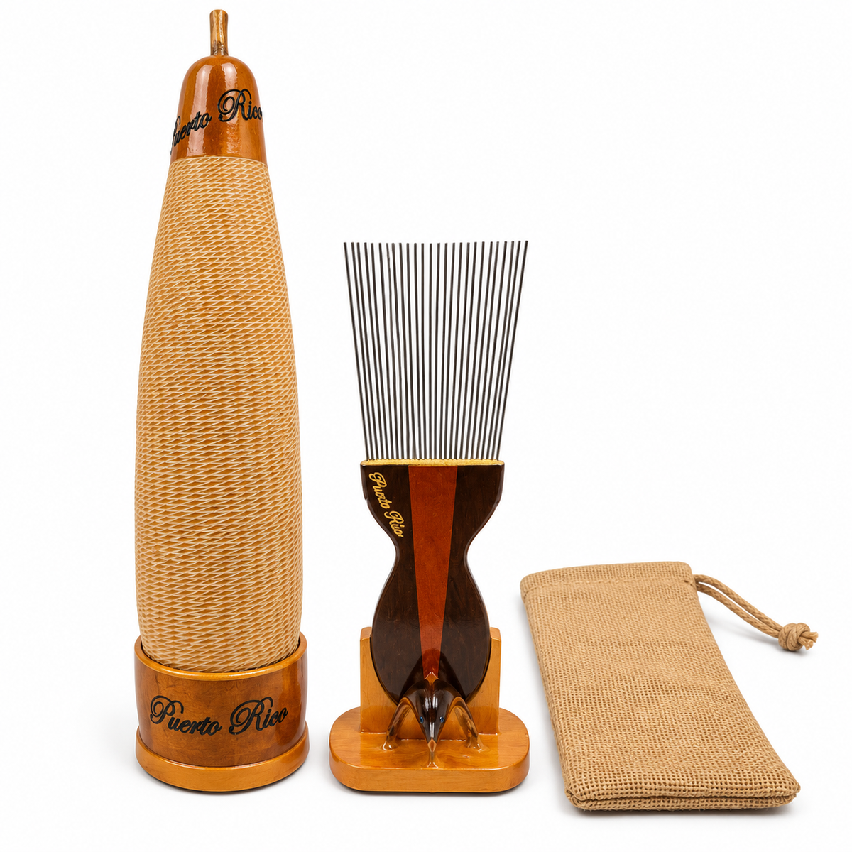 Mr. Santiago Set Profesional de Güiro Artesanal Puertorriqueño – Kit Completo con Puyero de Cuerdas de Piano, Base
