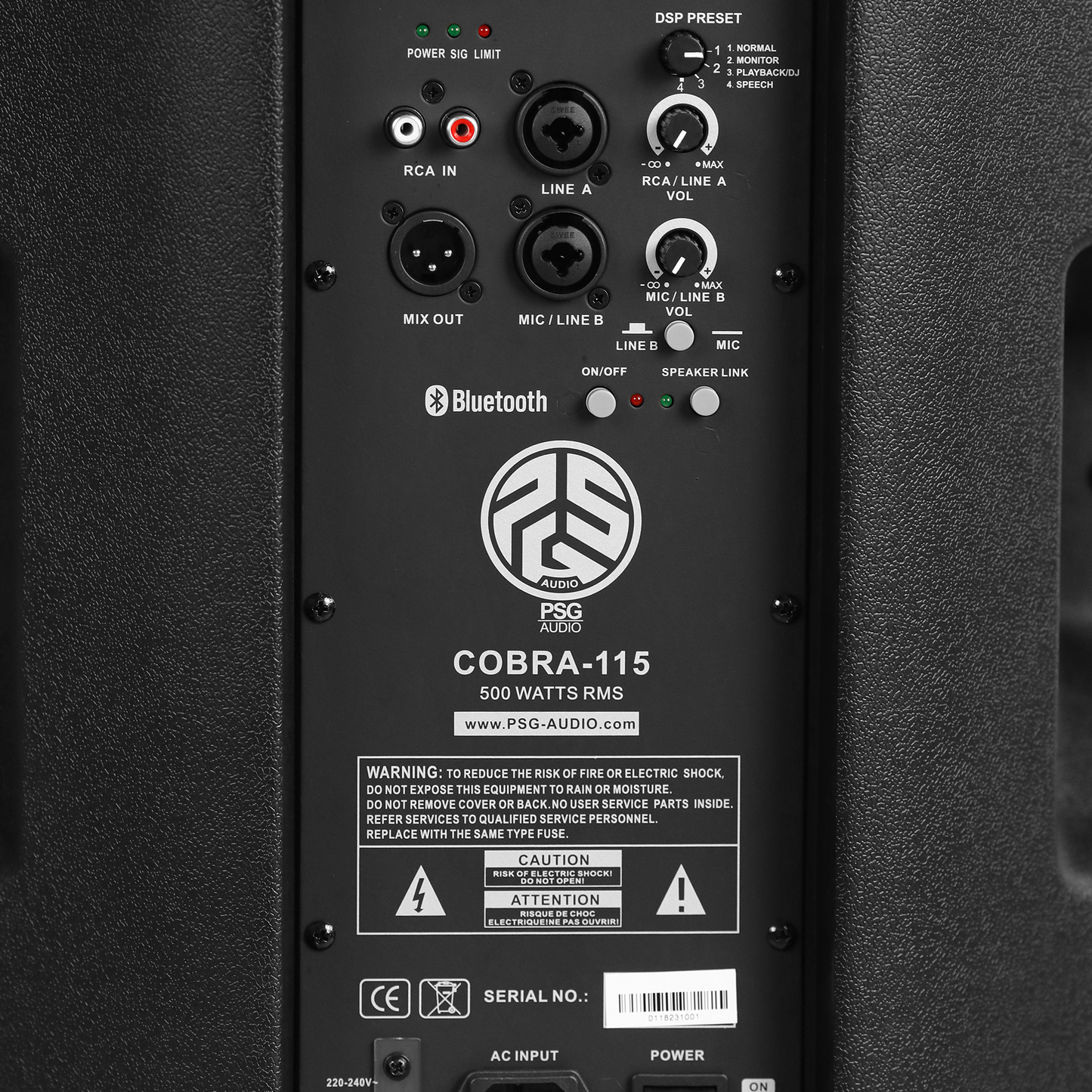 PSG Audio 15" Powered Speaker 2000 Watts with Bluetooth COBRA 115