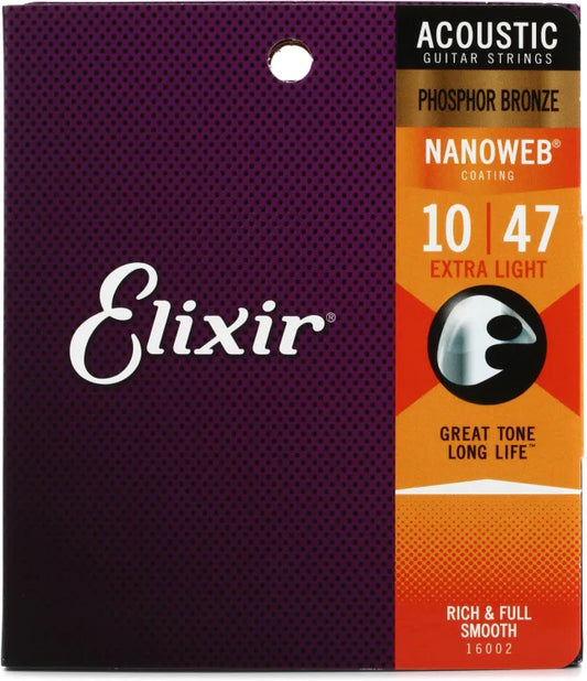 Elixir Extra Light 10-47 Phosphor Bronze With Nanoweb Coating 16002