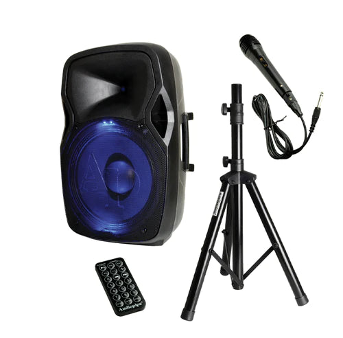 Audiopipe Active Speaker 15” Stand and Microphone DJAP-1567A-CMB