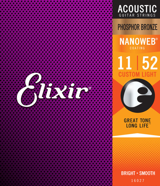 Elixir Custom Light 11-52 Phosphor Bronze with Nanoweb Coating 16027