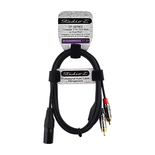 Studio Z Y-Adapter 3 Pin XLR Male Dual RCA 5 Ft Cable ZP-Y24XMPRCA-5