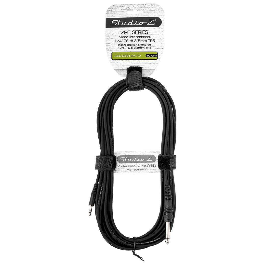 Studio Z Mono 1/4” to 3.5mm TRS 10 Ft Audio Cable ZPC-35S14M-10