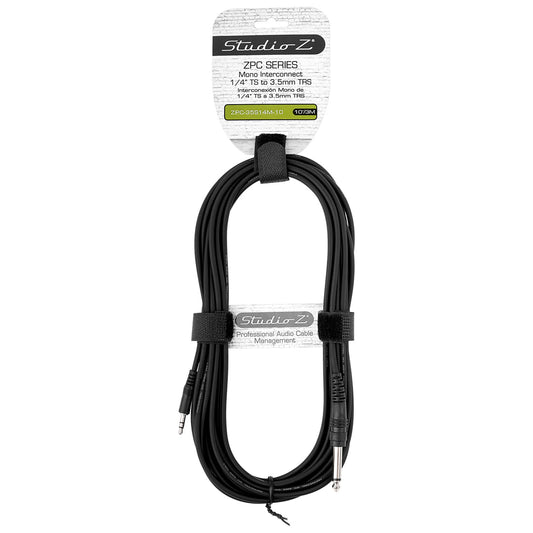 Studio Z Mono 1/4” to 3.5mm TRS 10 Ft Audio Cable ZPC-35S14M-10