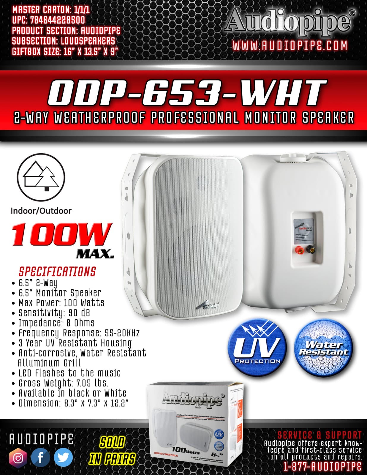 Audiopipe Indoor/Outdoor Weatherproof Loudspeakers Odp-653-Wht