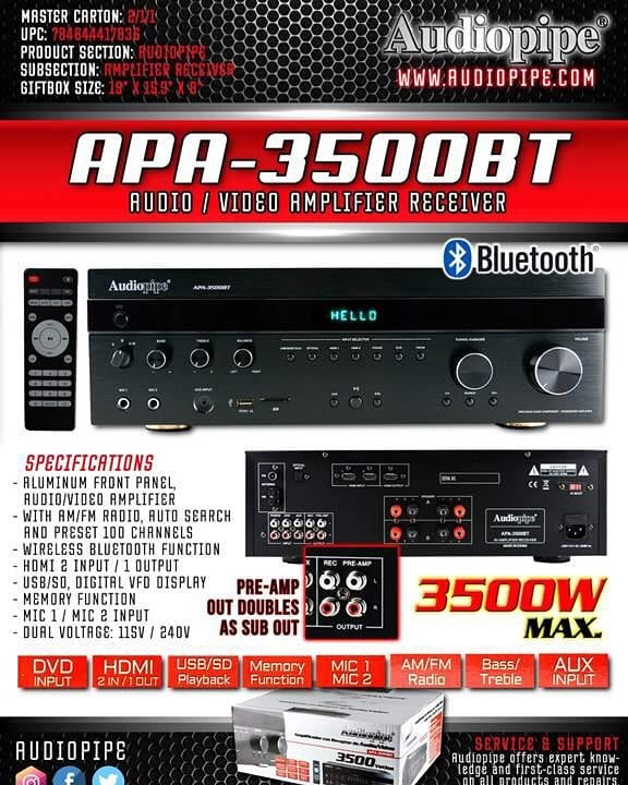 Audiopipe Home Receiver Am/Fm - Bluetooth APA-3500