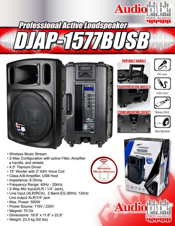 Audiopipe Active Speaker DJAP-1577BUSB