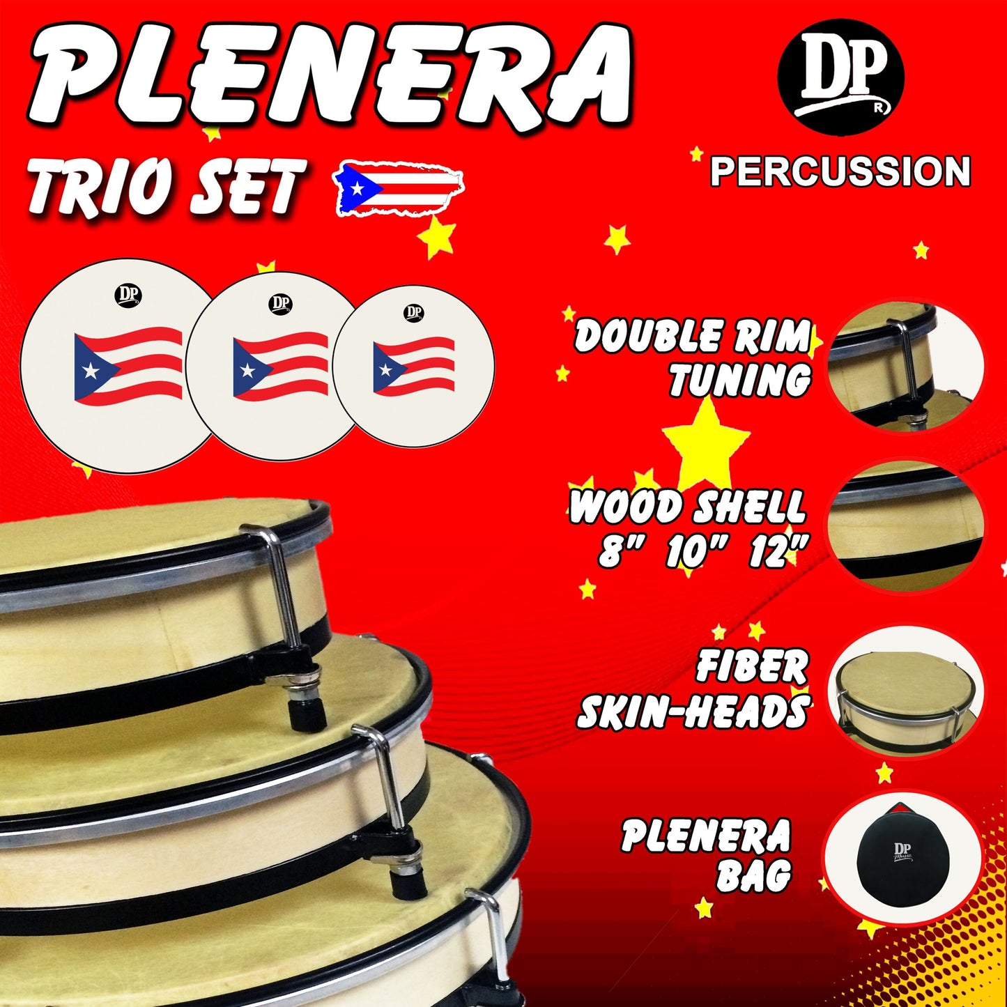 DP Wood Pandero Set PR Flag Design with Bag